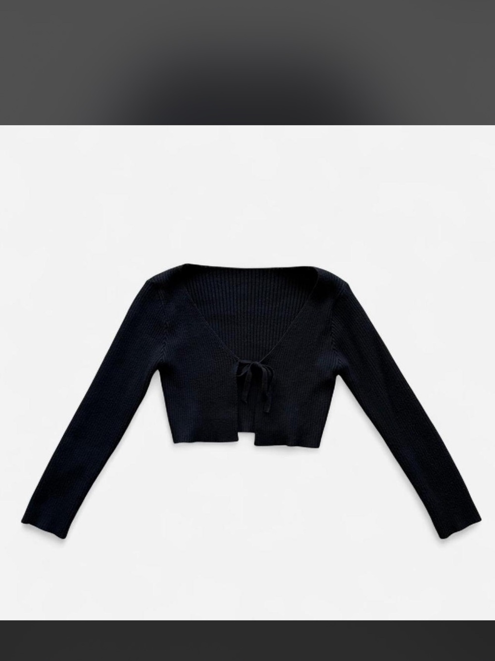 Black Knit Tie-Front Cropped Top